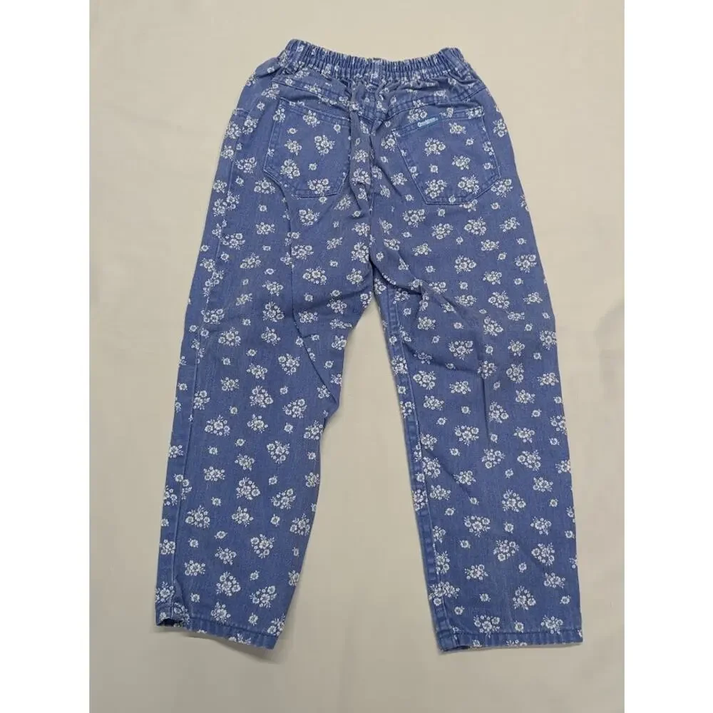 Vintage Oshkosh B’gosh Girls Denim Floral Elastic waistband Pants Child Sz 6